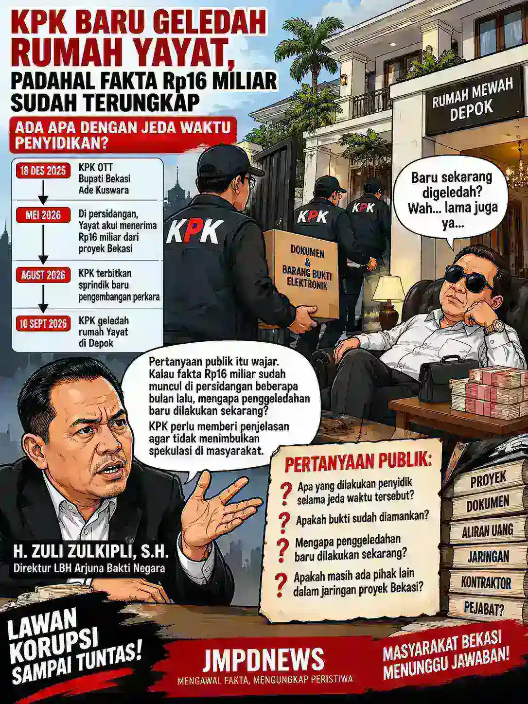 Empat Bulan Setelah Fakta Rp16 Miliar Terungkap, KPK Baru Geledah Rumah Yayat, Direktur LBH Arjuna: Ini Pertanyaan Publik