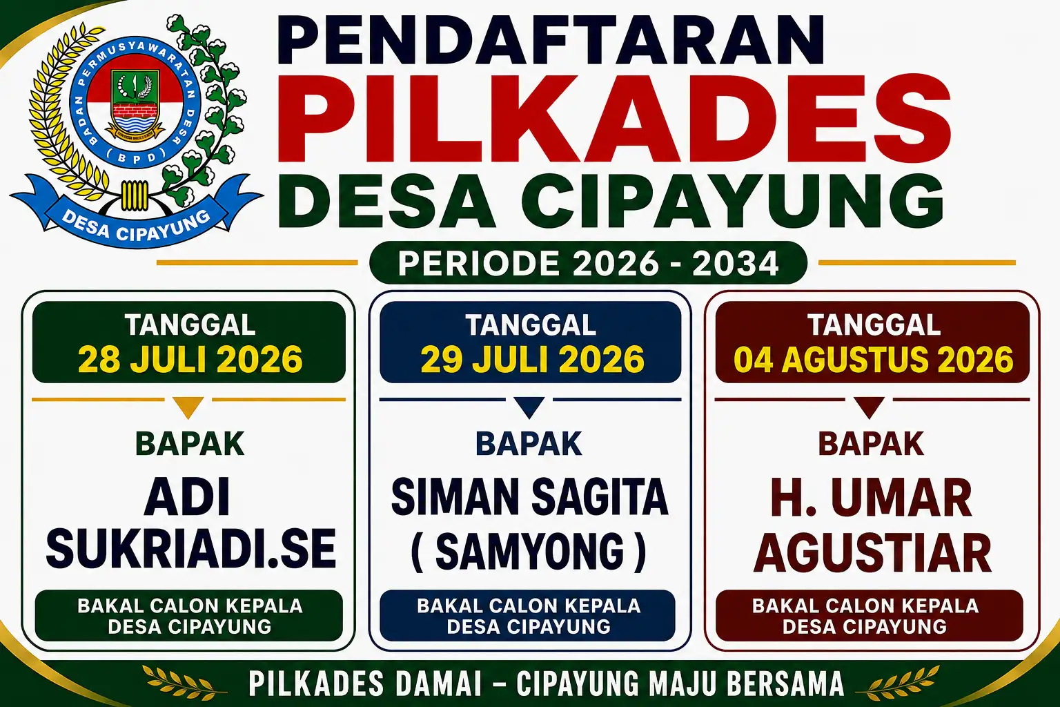 Tiga Bakal Calon Resmi Mendaftar, Pilkades Desa Cipayung 2026 Memasuki Tahap Baru