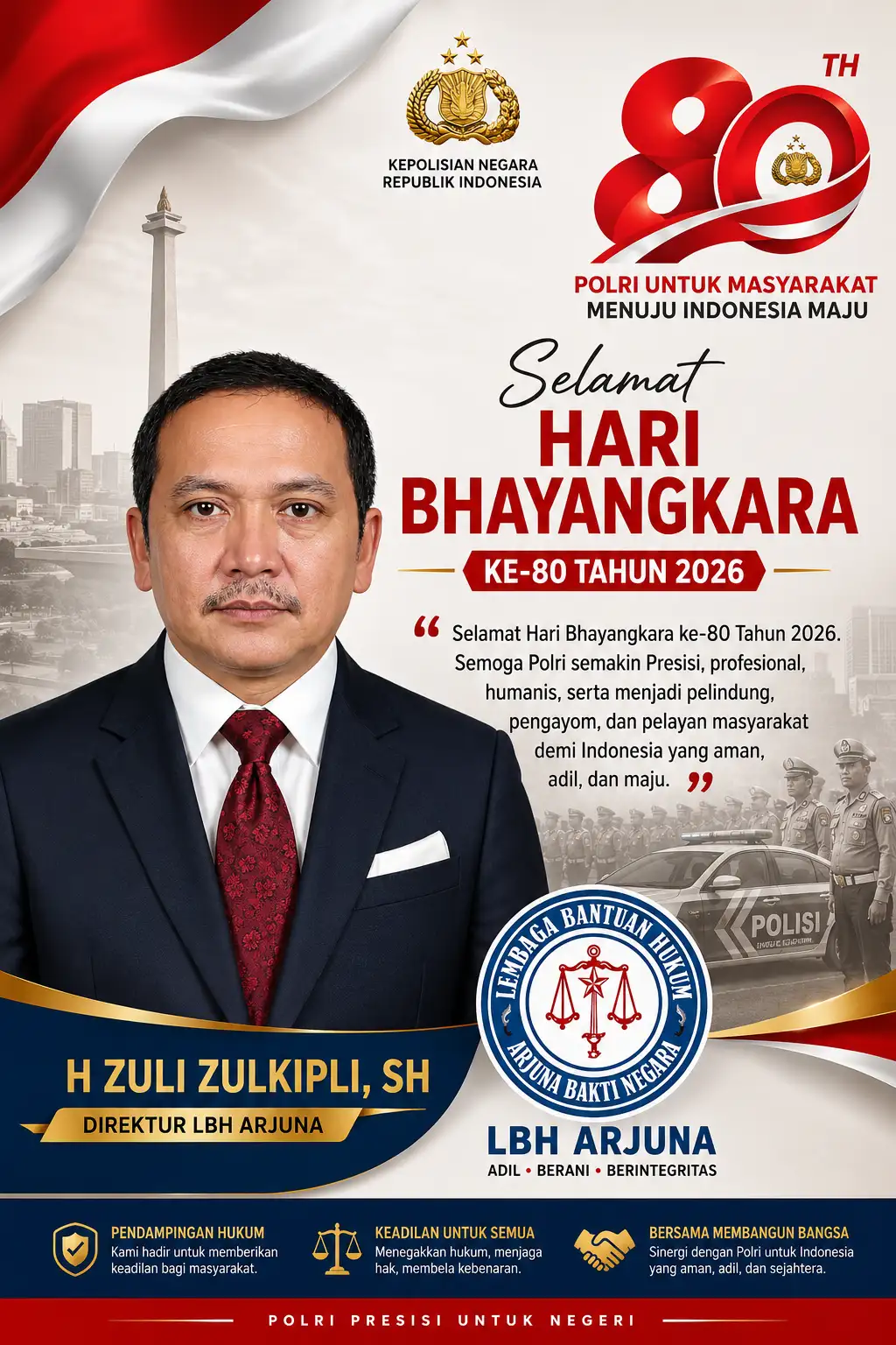 LBH ARJUNA: Hari Bhayangkara ke-80 Momentum Memperkuat Penegakan Hukum yang Berkeadilan