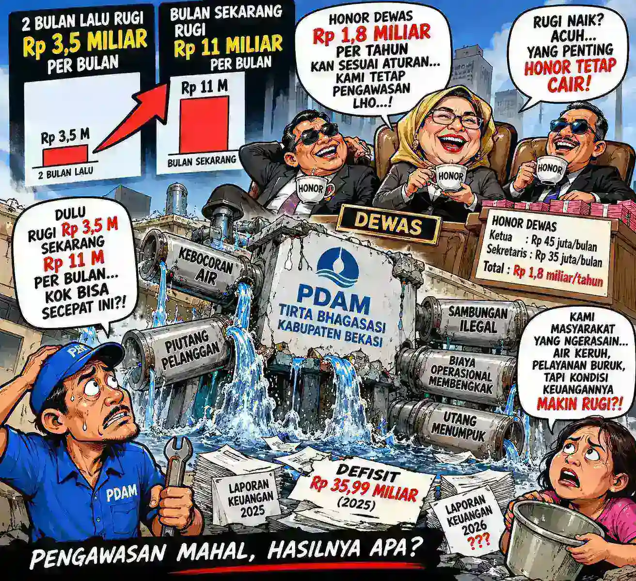 Kerugian PDAM Bekasi Disebut Melonjak dari Rp3,5 Miliar Menjadi Rp11 Miliar per Bulan, Pengawasan Dewas Dipertanyakan