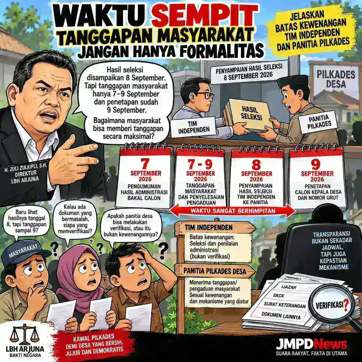 HASIL SELEKSI CALON KADES DISAMPAIKAN 8 SEPTEMBER, LBH ARJUNA SOROTI BATAS KEWENANGAN DAN WAKTU VERIFIKASI
