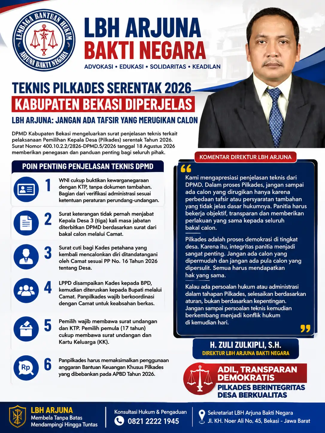 Teknis Pilkades Serentak 2026 Kabupaten Bekasi Diperjelas, LBH Arjuna: Jangan Ada Tafsir yang Merugikan Calon
