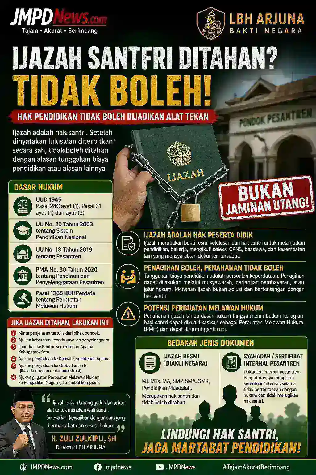 LBH ARJUNA Soroti Dugaan Penahanan Ijazah Santri, Tegaskan Hak Pendidikan Tidak Boleh Dijadikan Alat Tekan