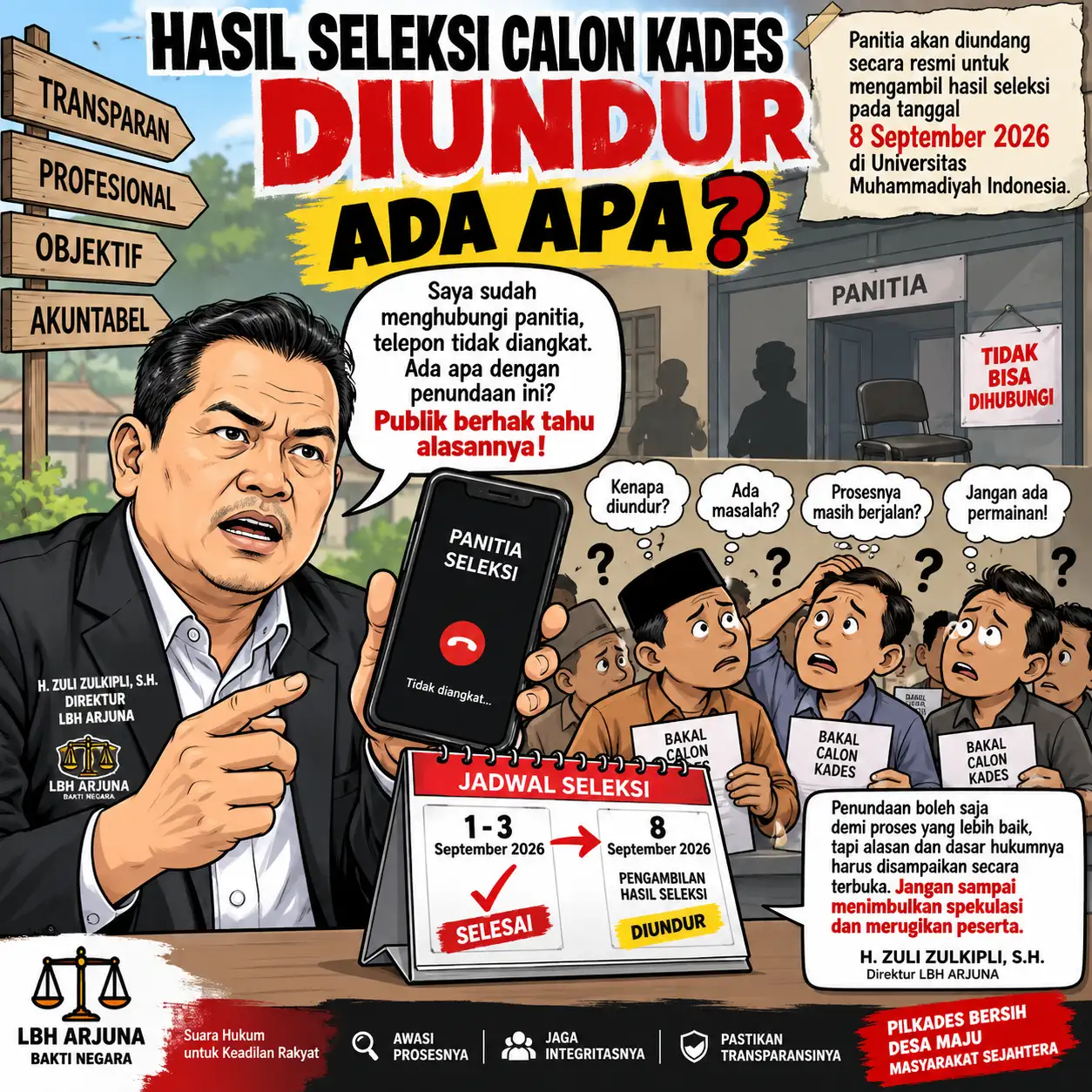 HASIL SELEKSI CALON KADES DIUNDUR, LBH ARJUNA PERTANYAKAN TRANSPARANSI