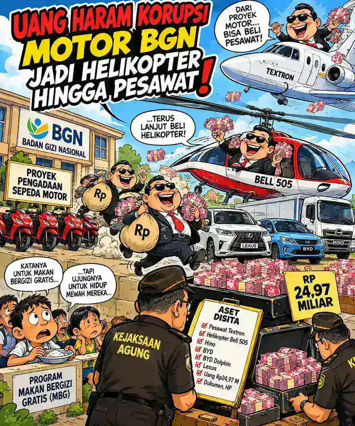 KORUPSI MBG DARI PROYEK MOTOR MBG KE PESAWAT DAN HELIKOPTER, KEJAGUNG TELUSURI JEJAK ASET