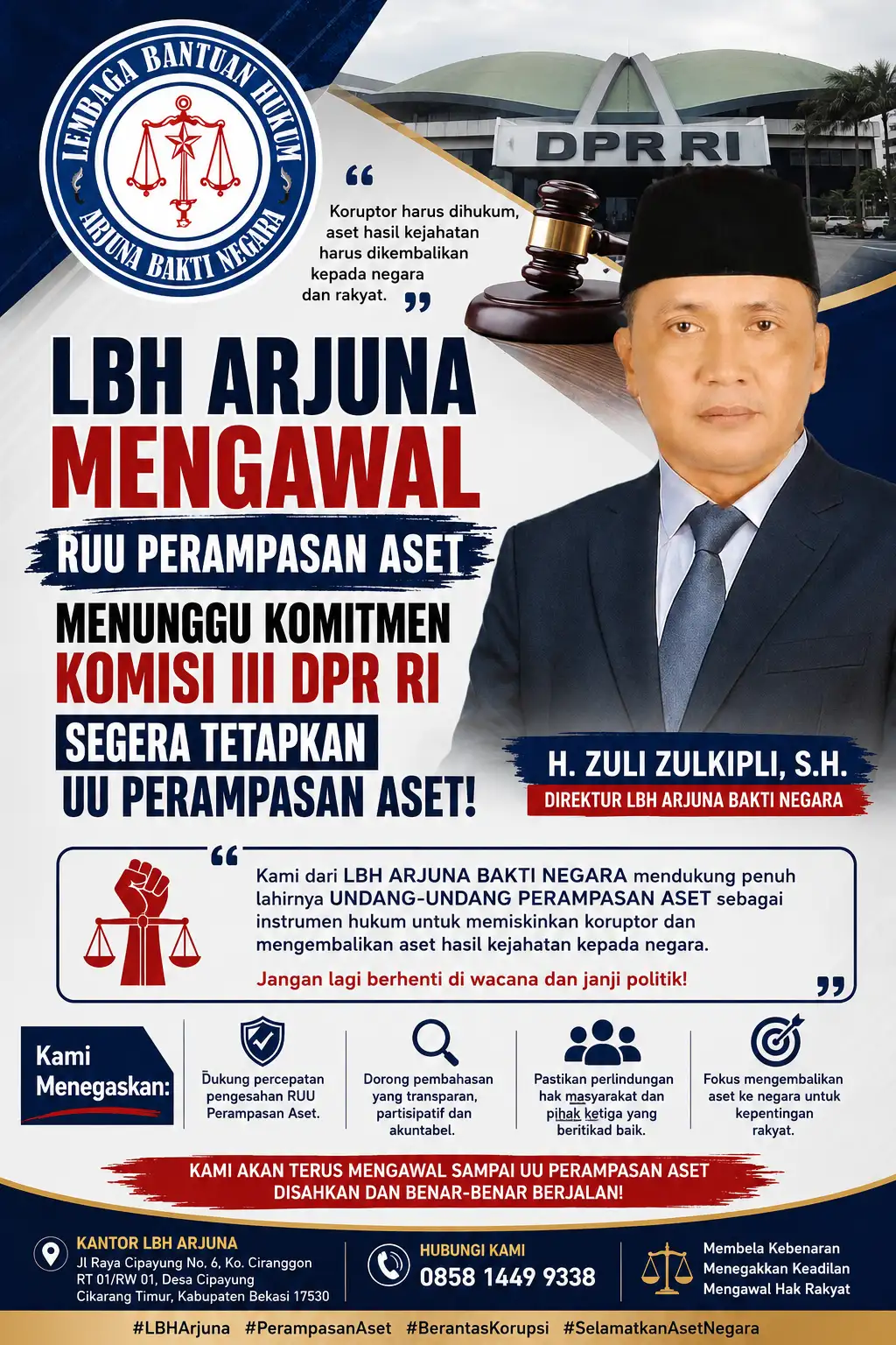 RUU Perampasan Aset Ditargetkan Disahkan Desember 2026, LBH Arjuna: Jangan Lagi Berhenti di Janji Politik