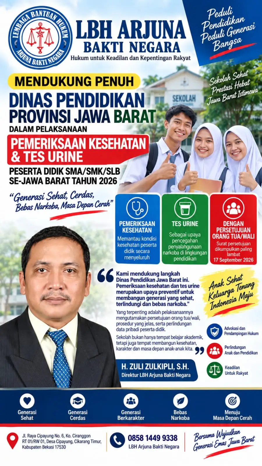 Dinas Pendidikan Jabar Minta Persetujuan Orang Tua untuk Pemeriksaan Kesehatan dan Tes Urine Siswa