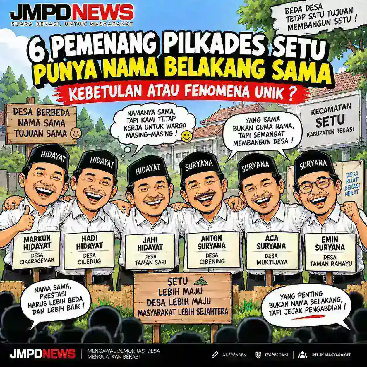 ENAM PEMENANG PILKADES SETU PUNYA NAMA BELAKANG SAMA, KEBETULAN ATAU FENOMENA UNIK?