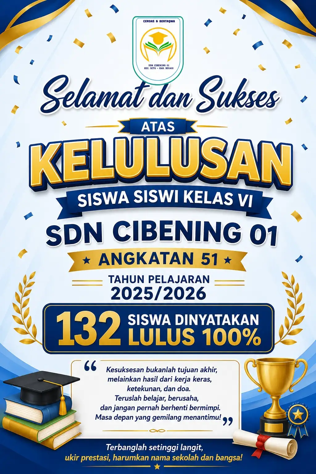SDN Cibening 01 Cetak Kelulusan 100 Persen, 132 Siswa Siap Melangkah ke Jenjang Berikutnya