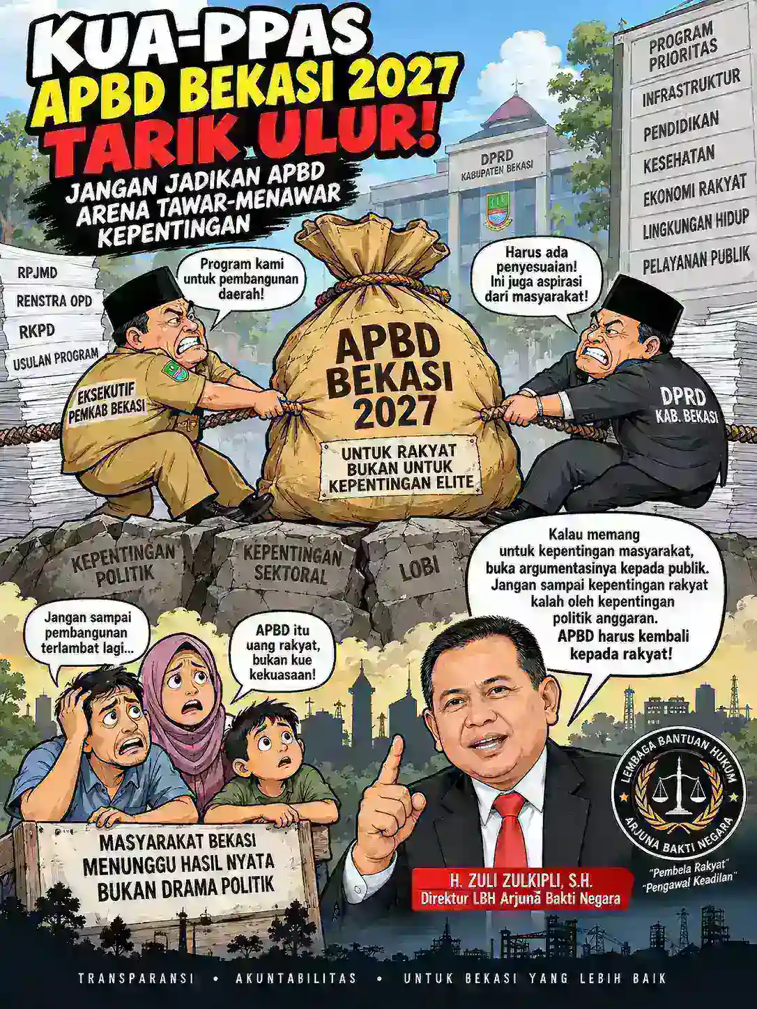 KUA-PPAS APBD Bekasi 2027 Tarik Ulur, Gunawan dan LBH Arjuna Soroti Transparansi Politik Anggaran