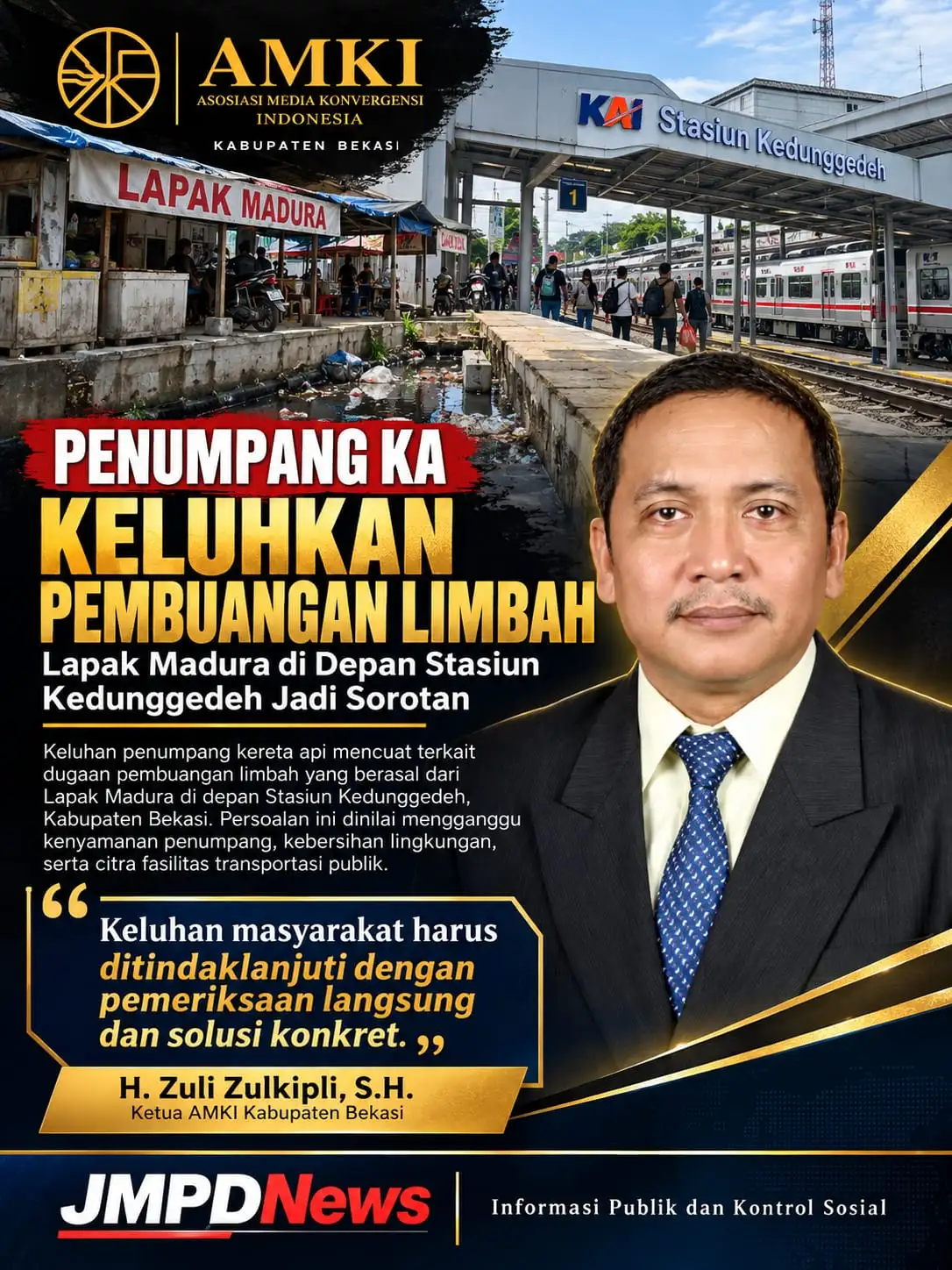 Penumpang KA Keluhkan Pembuangan Limbah dari Lapak Madura di Depan Stasiun Kedunggedeh, AMKI Kabupaten Bekasi Minta Penanganan Serius