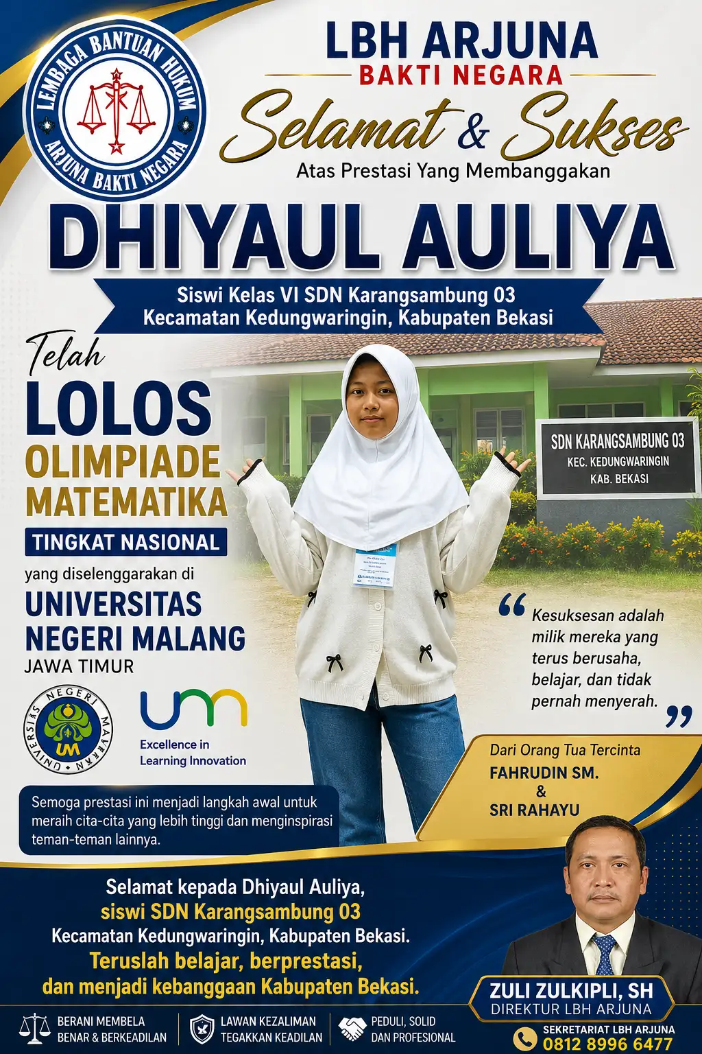 Siswi SDN Karangsambung 03 Kabupaten Bekasi Lolos ke Olimpiade Matematika Tingkat Nasional di Universitas Negeri Malang